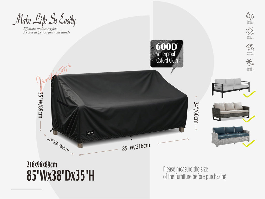 JinHrtoyi 3-Seater Outdoor Couch Cover, 85Wx38Dx35H inches Outdoor Furniture Covers Waterproof, 100% Waterproof Heavy