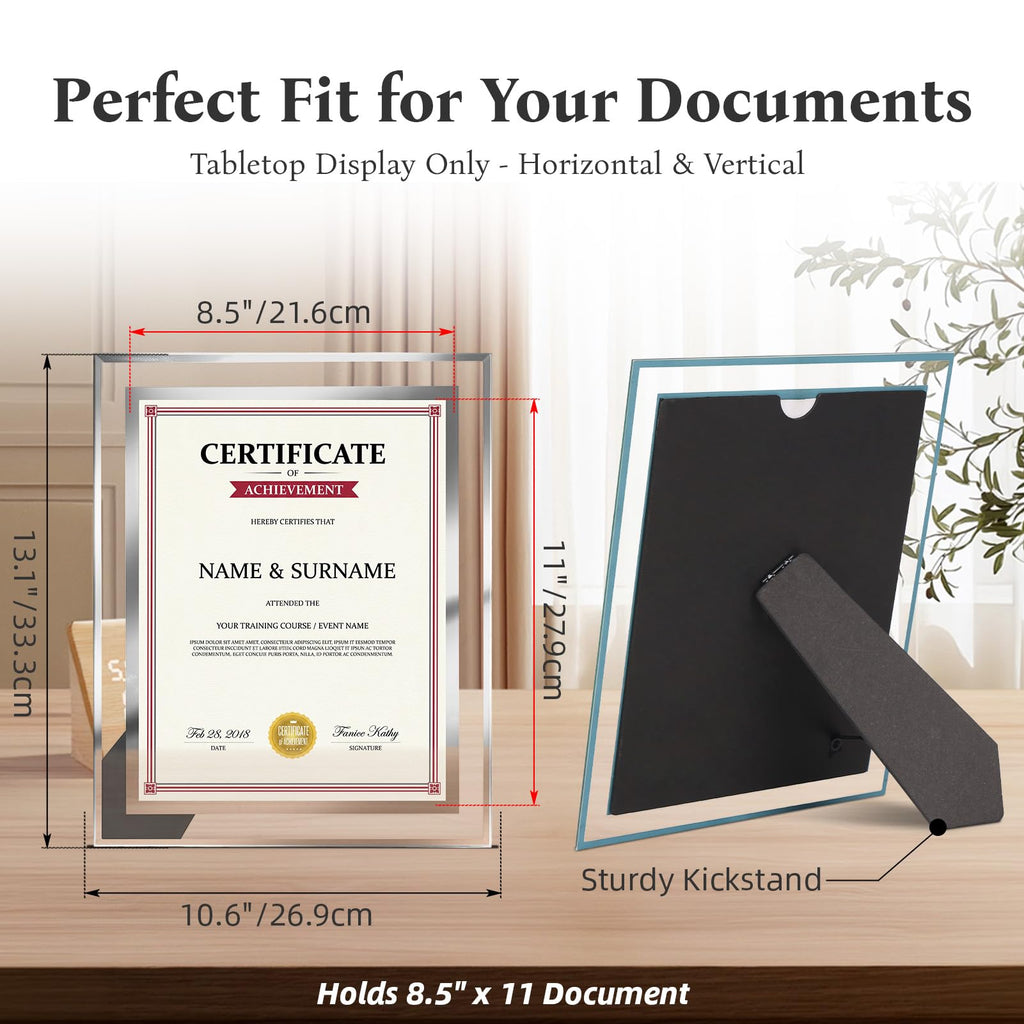 8.5x11 Picture Frame 4 Pack, Glass 8.5 by 11 Certificate Frame for Diploma Degree Award Document, Tabletop Display