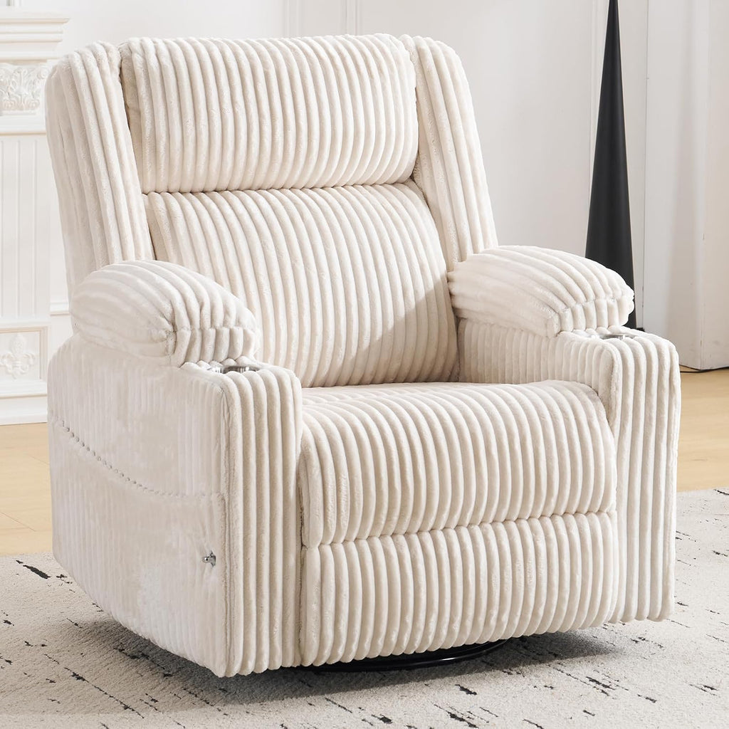 Power Recliner Chair with Massage and Heat, Oversized Swivel Rocker Recliner for Adults with Adjustable Headrest