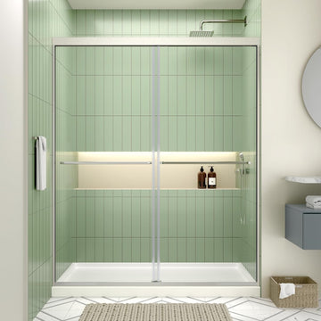 56-60" W x 70" H Semi-Frameless Shower Door, Double Sliding Shower Door with 1/4" (6mm) Clear SGCC Tempered Glass