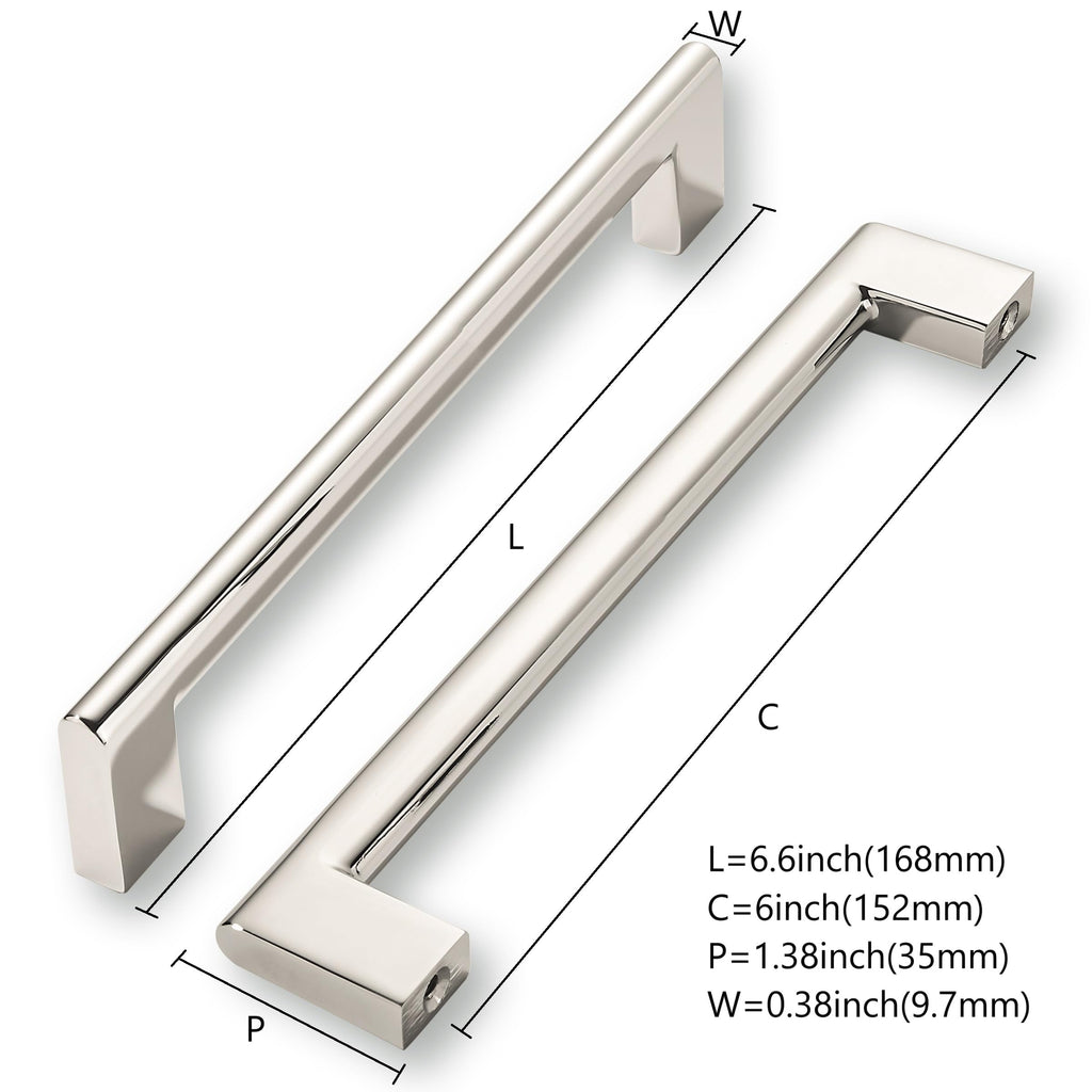 6 Inch Hole Center 10 Pack Polished Nickel Cabinet Pulls Heavy Duty Solid Kitchen Drawer Handle, Hardware , Drawer