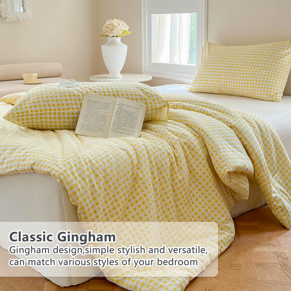 100% Cotton Yellow Gingham Plaid Comforter Set