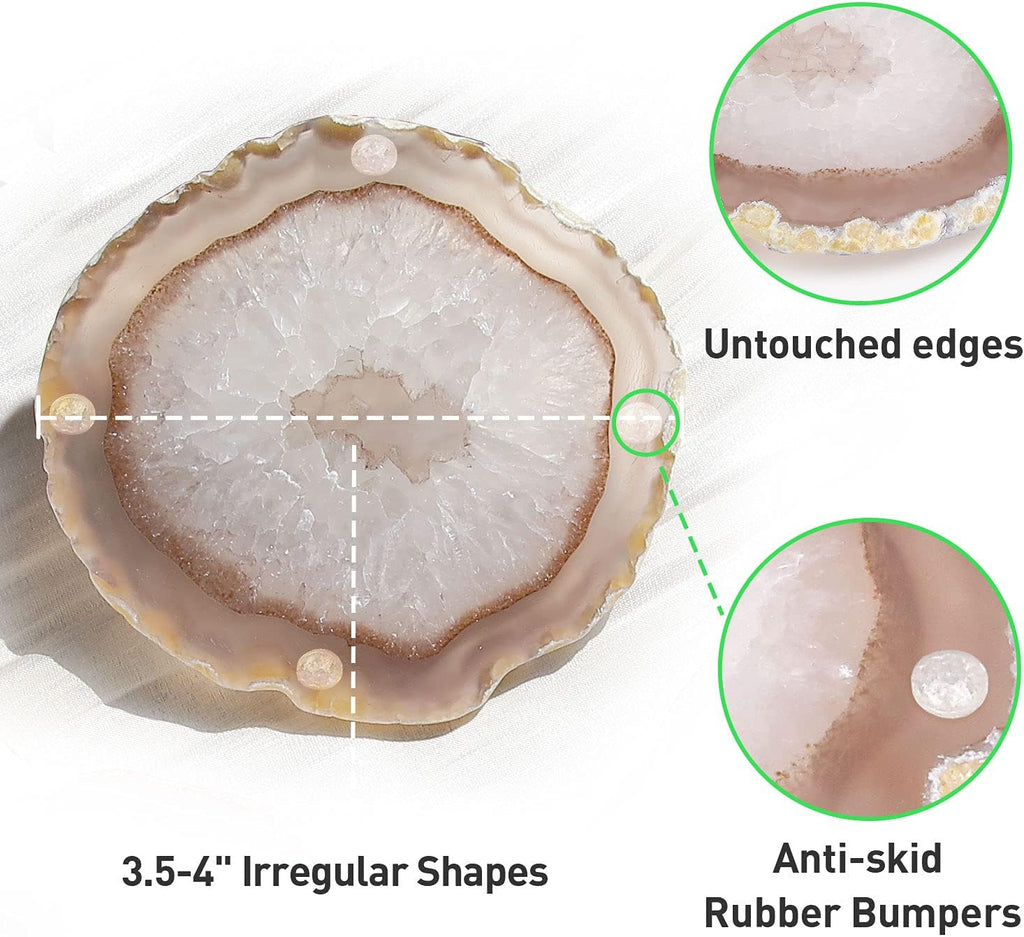 Natural Geode Agate Coaster for Drinks Crystal Coaster - Set of 4
