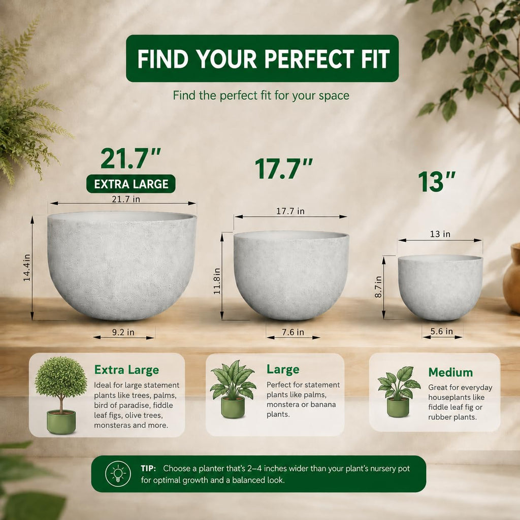 Large Resin Planter Pot for Trees Big Flower - Lightweight Round Plant Pot with Stone-Textured Finish