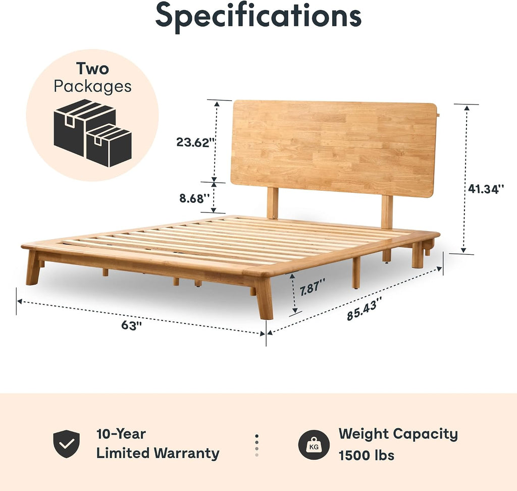 Hako G1 Queen Solid Wood Platform Bed with Tool-Free Assembly