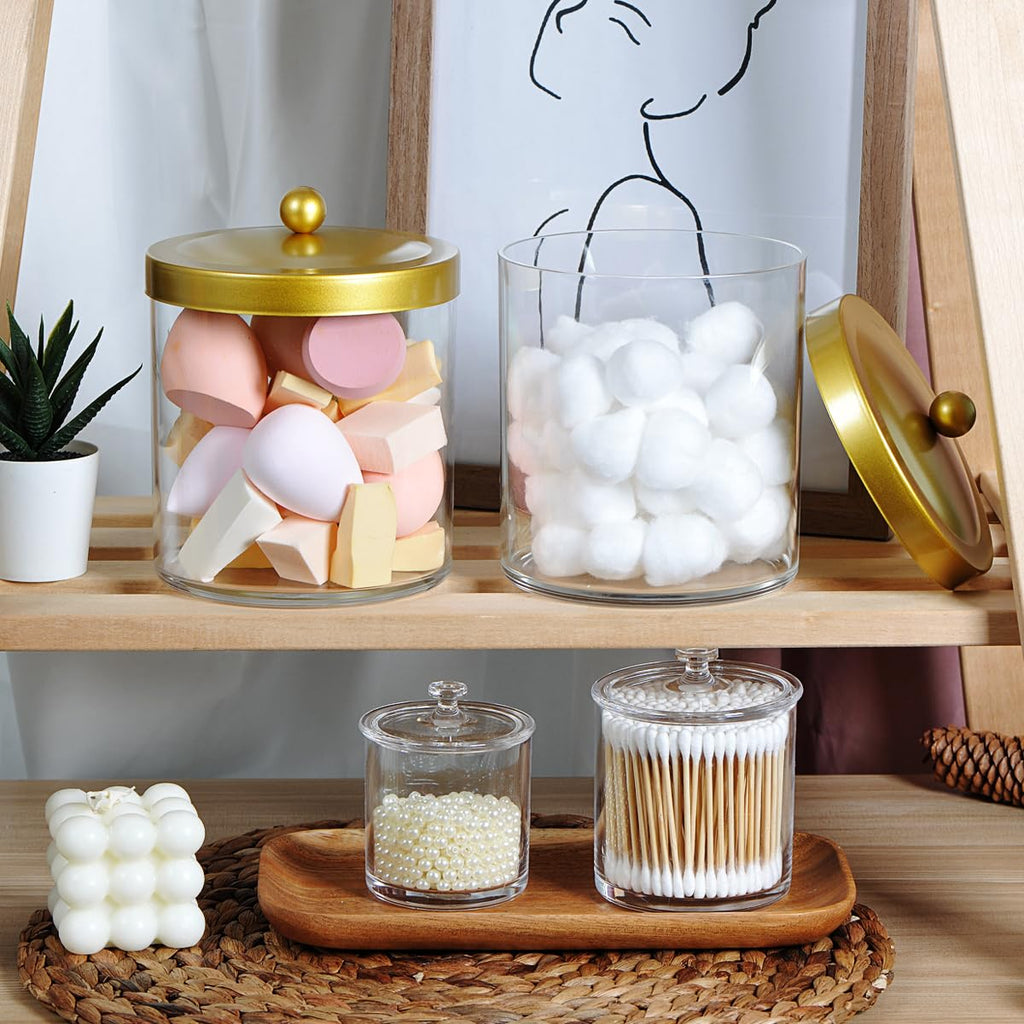 3Pack Large Plastic Apothecary Jars with Gold Metal Lids