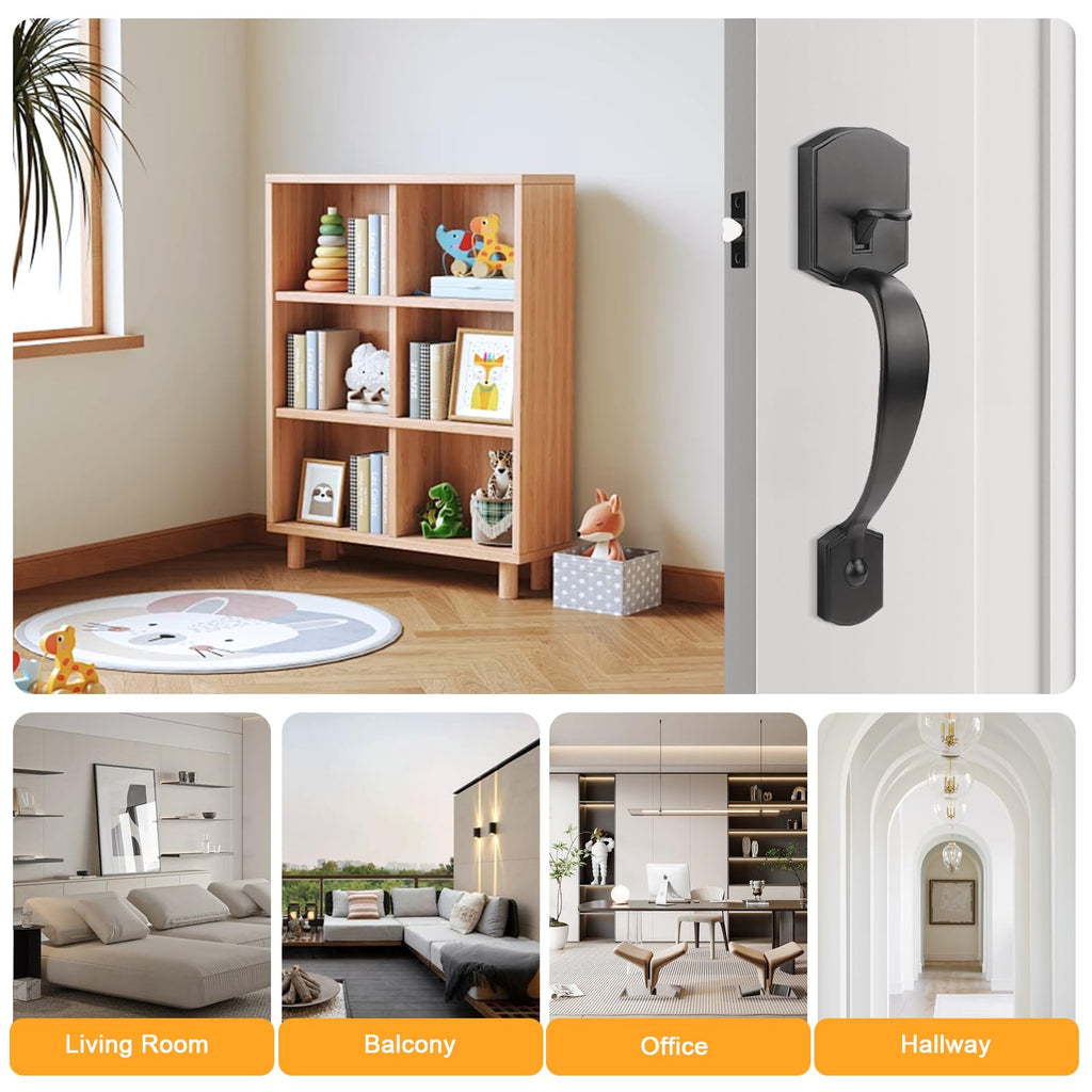 Black Lower Half Front Entry Handleset, Heavy Duty Entry Door Handle with Interior Reversible Handed Lever, Lock Grip