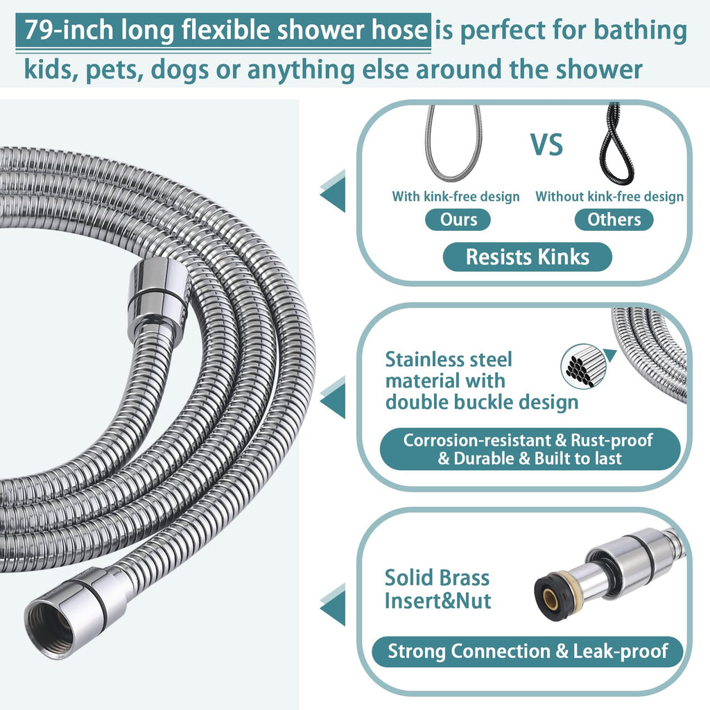 Hand Shower with Slide Bar, High Pressure 10 Setting Handheld Shower Head, Adjustable Height 24" Slide Bar, Wall