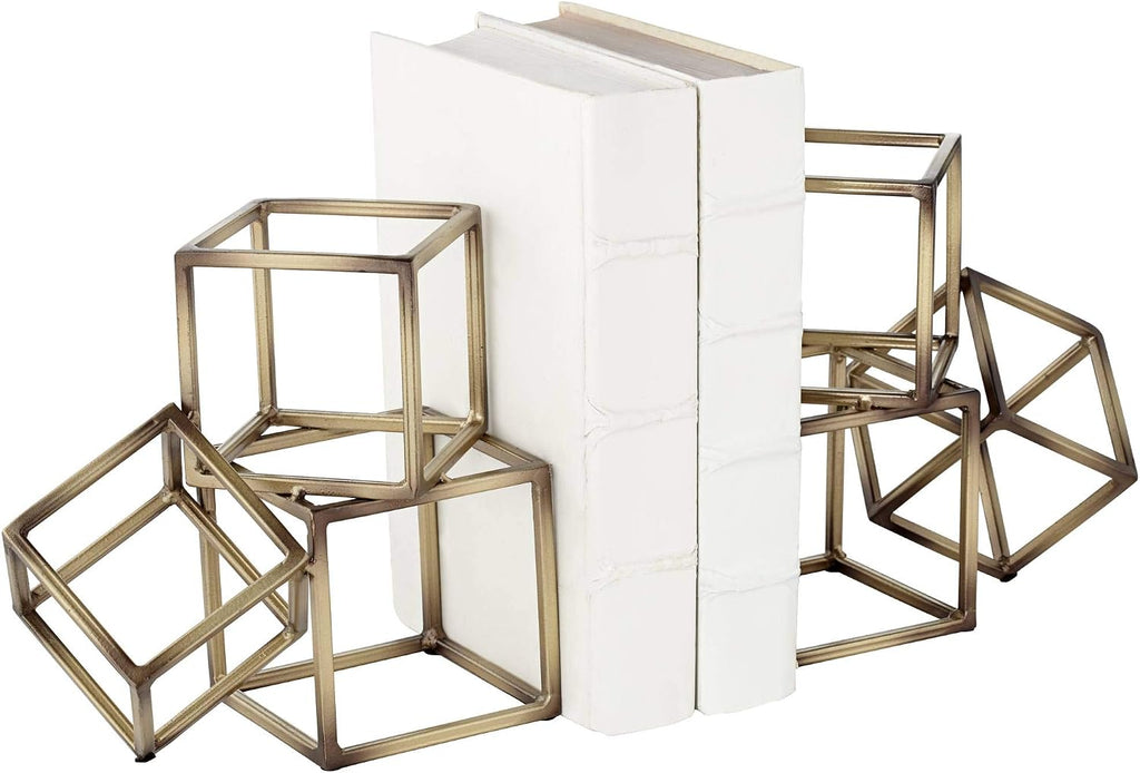 Tricube Antique Brass Finish 7 1/2" High Geometric Bookends