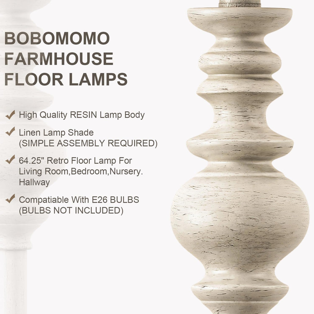64.25" Farmhouse Floor Lamp with Remote, Dimmable Floor Lamp with Adjustable Color Temperatures, Tall White Standing