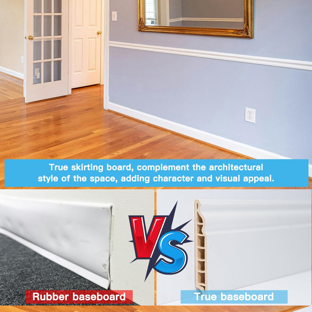 High Impact Baseboard Wall Molding Trims, Skirting Board, White