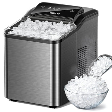 Nugget Ice Maker Countertop, Fast 35lbs/24H Sonic Pebble Ice Machine, Self-Cleaning Anti-Scale System, Stainless