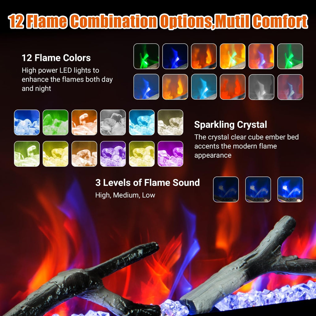 50 Inch Smart WiFi Electric Fireplace, Wall Mounted