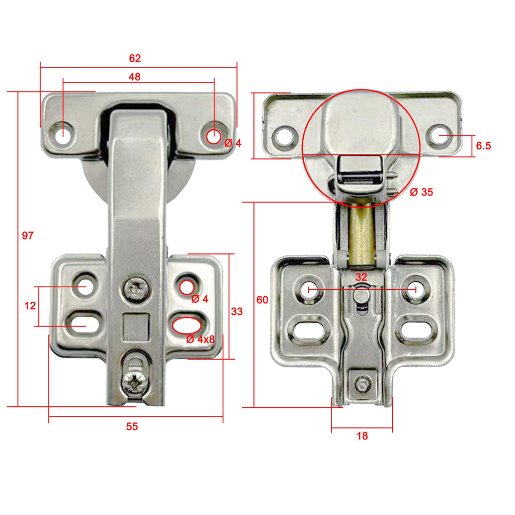 95Deg Inset Blind Corner Hinge 35mm with Hydraulic Damper for Cabinet Door Soft Closing Stollen Hinges for Cupboard