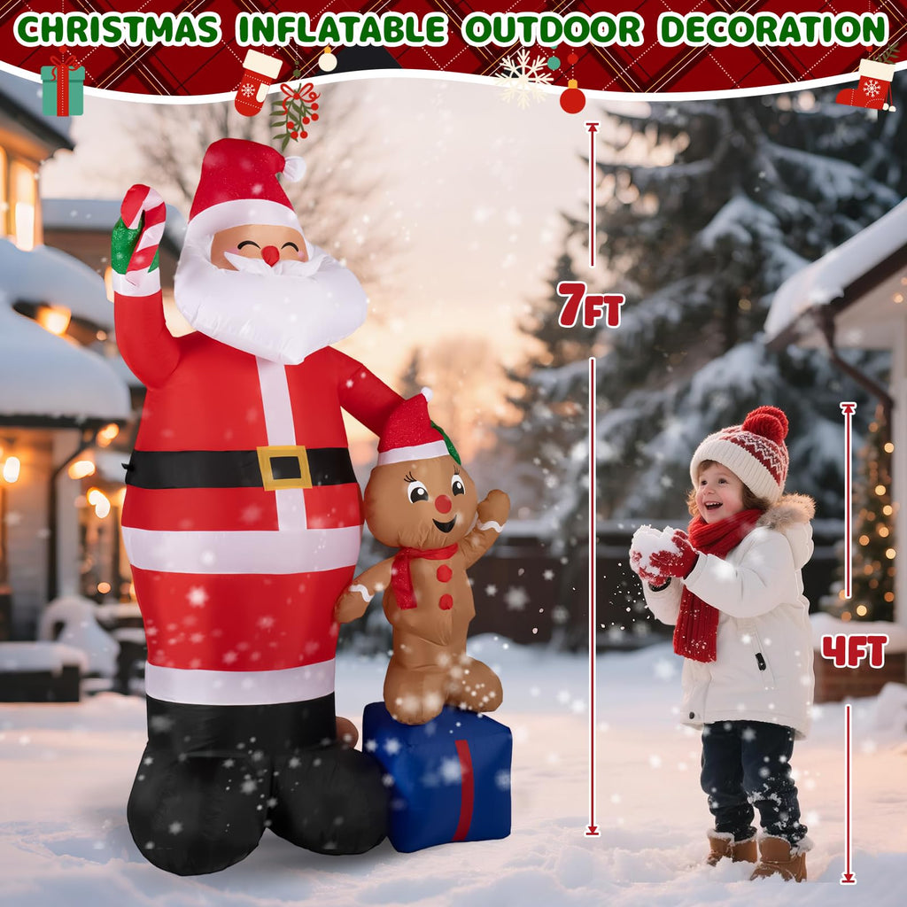 7FT Christmas inflatables - Gingerbread Christmas Decorations with Santa