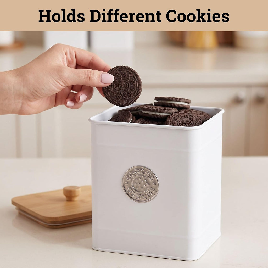 Cookie Jar with Airtight Bamboo Lid, 6"D x 8"H, 1 Gallon Iron Cookie Tin