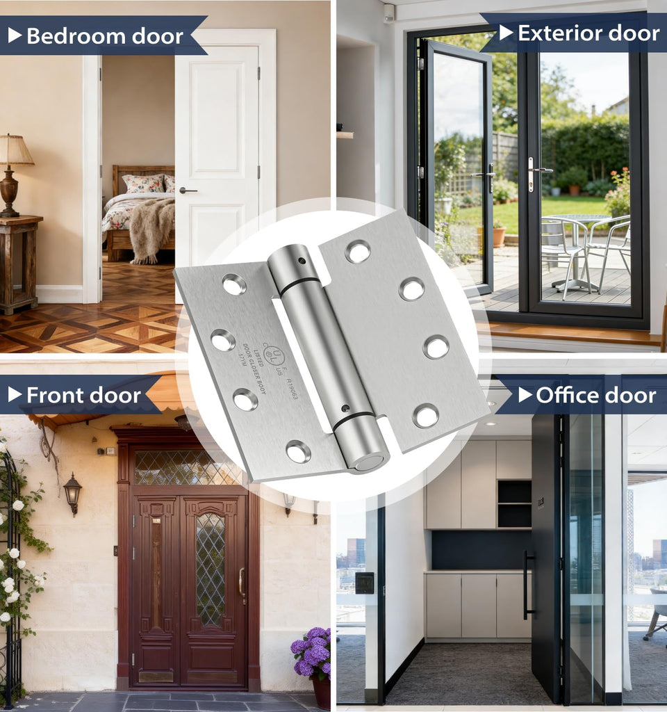 2-Pack 4.5 Inch Self Closing Door Hinges with Square Corners, Brushed Nickel