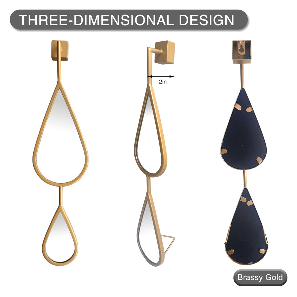 Wall Mirror Decorative Mirrors Mounted Decor Tear Drop Shape Gold Living Room Entryway Bathroom Vanity Brassy Gold