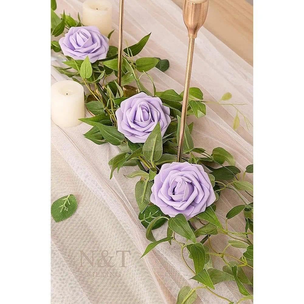 Artificial Flowers with Stems 25pcs Purple Lavender Flowers Bulk Real Touch Fake Roses Flowers for DIY Wedding Bridal