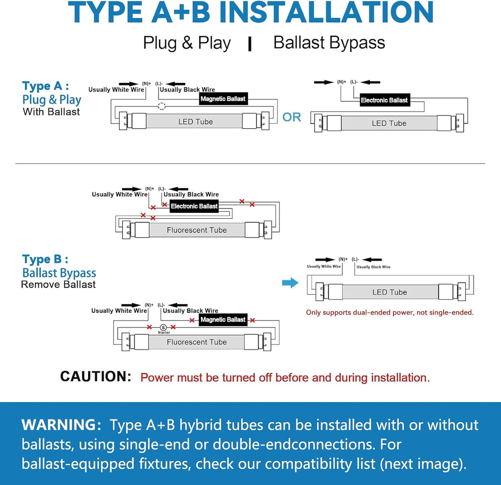 3ft T8 LED Bulbs, 6 CCT Selectable 3000K-6500K