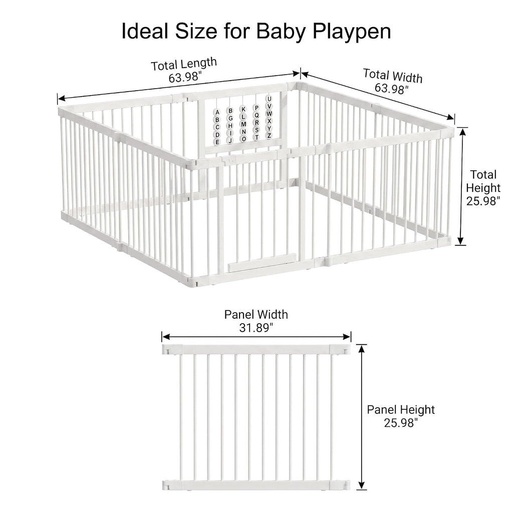 Bamboo Baby Playpen 64x64x26-8 Panel Adjustable Multi-Shape Large Play Yard for Toddlers with Locking Gate Portable