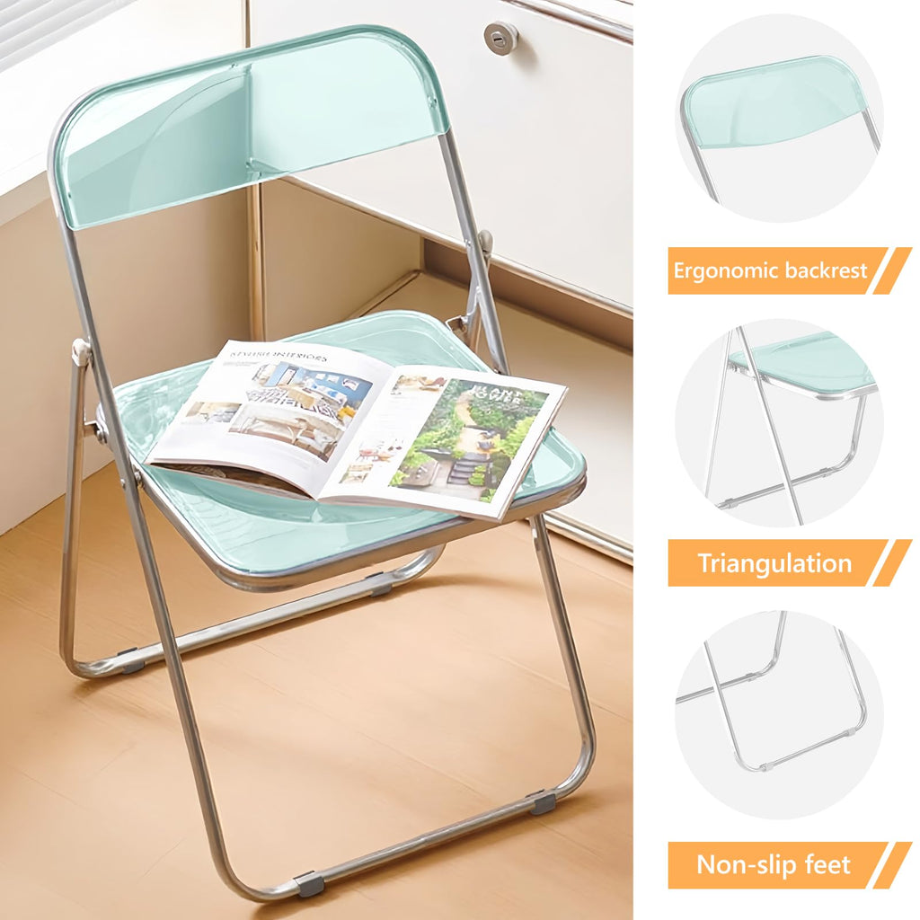 2 Pack Green Plastic Folding Chairs - Modern Duo Stackable for Studio Apartment, Display Corner, Minimalist Space