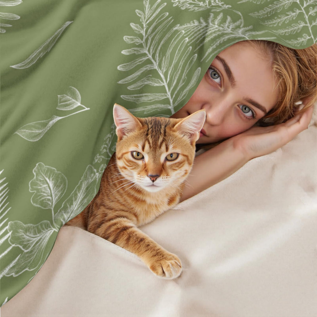 Green Throw Blanket Wild Fern Leaves Plants Blankets and Throws for Couch Sofa, Boho Leaf Decorative Soft Cozy