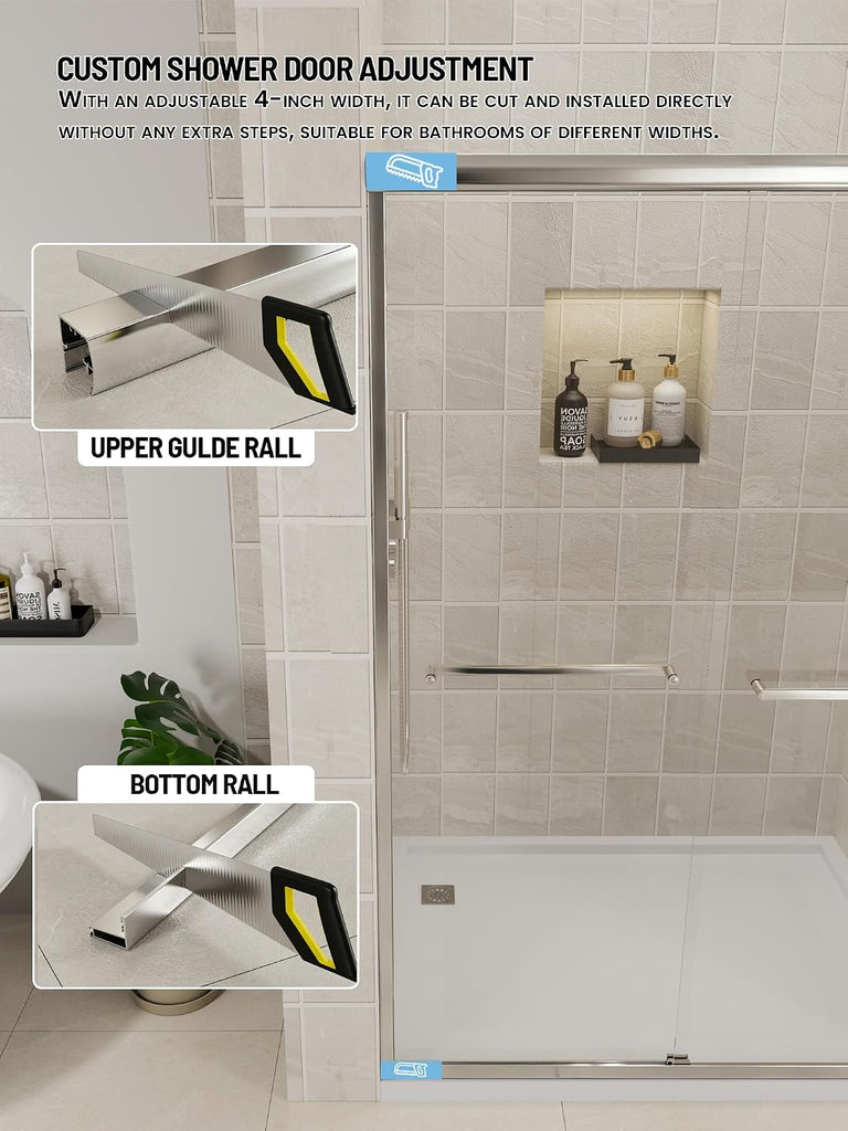 Glass Shower Door, 56"-60" W x 72" H Sliding Shower Door