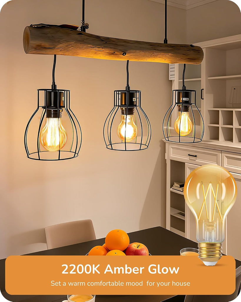A19 Dimmable Edison LED Bulbs, 700LM 2200K Amber Warm 6-Pack