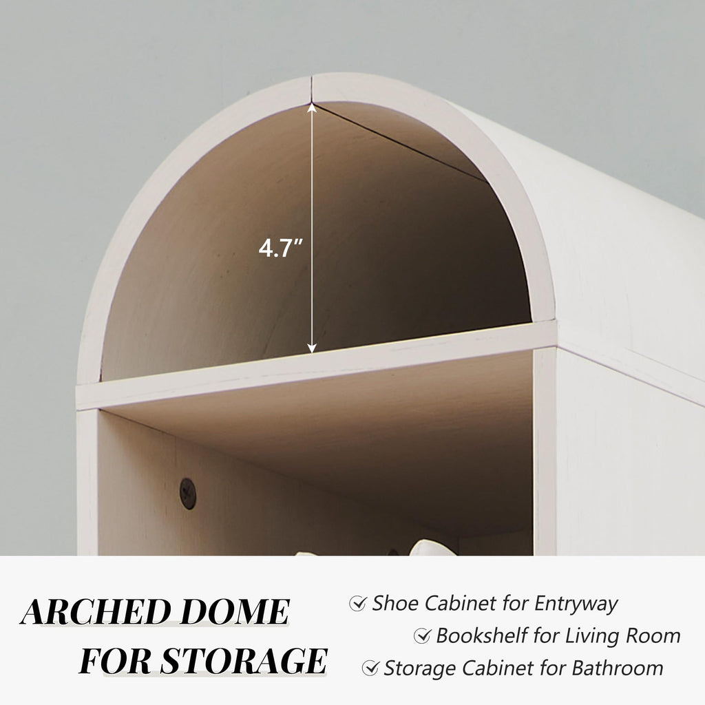 67" Tall Arched Shoe Storage Cabinet, 8 Tiers Shoe Rack-Antique White