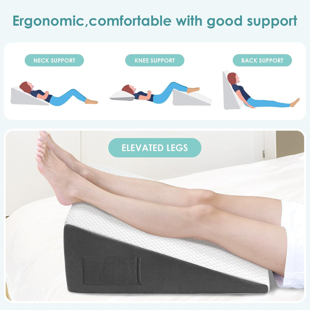 10-inch Bed Wedge Pillow for Sleeping Back Support Pain Relief | Cooling Memory Foam Incline Wedge for Sleeping After