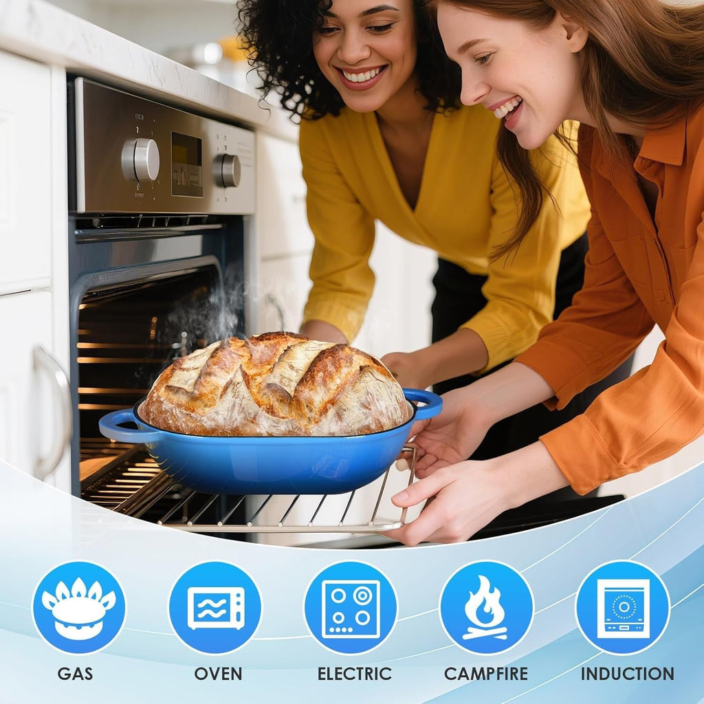 2.5qt Enameled Cast Iron Dutch Oven for Sourdough Bread Baking, Oven Safe Dutch Oven Pot with Lid, Non-Stick Bread