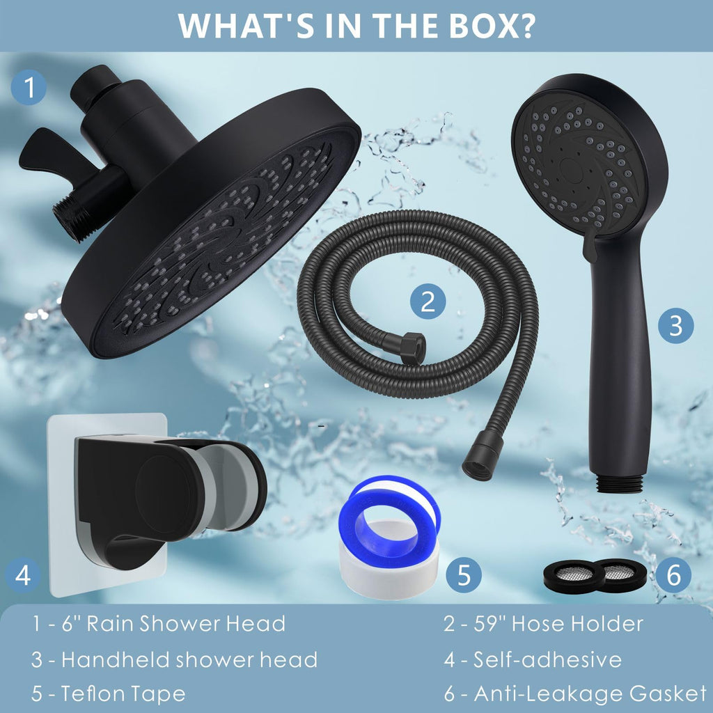 Rain Shower Head with Handheld, High Pressure Rainfall Showerhead and 3 Settings Hand held Spray Combo with