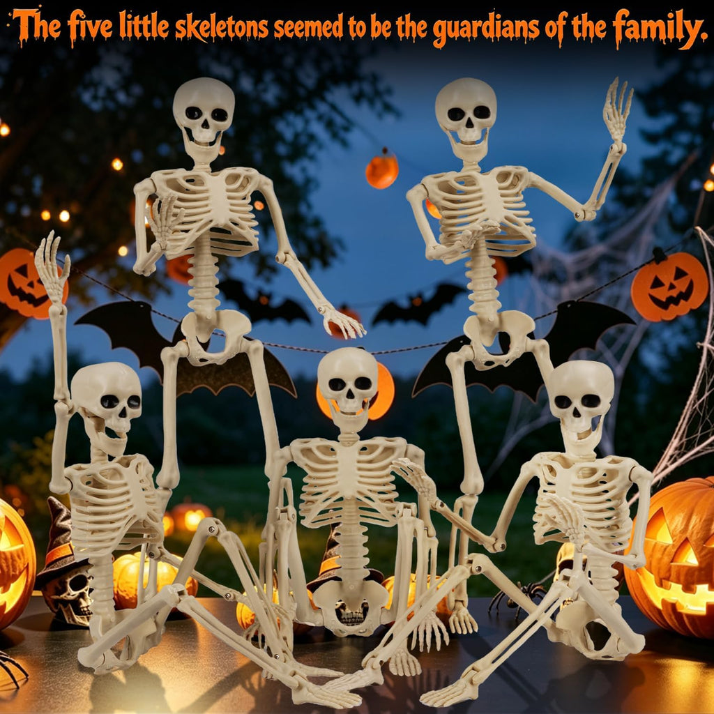 16in Posable Skeleton Halloween Decorations,Mini Skeletons - Set of 5