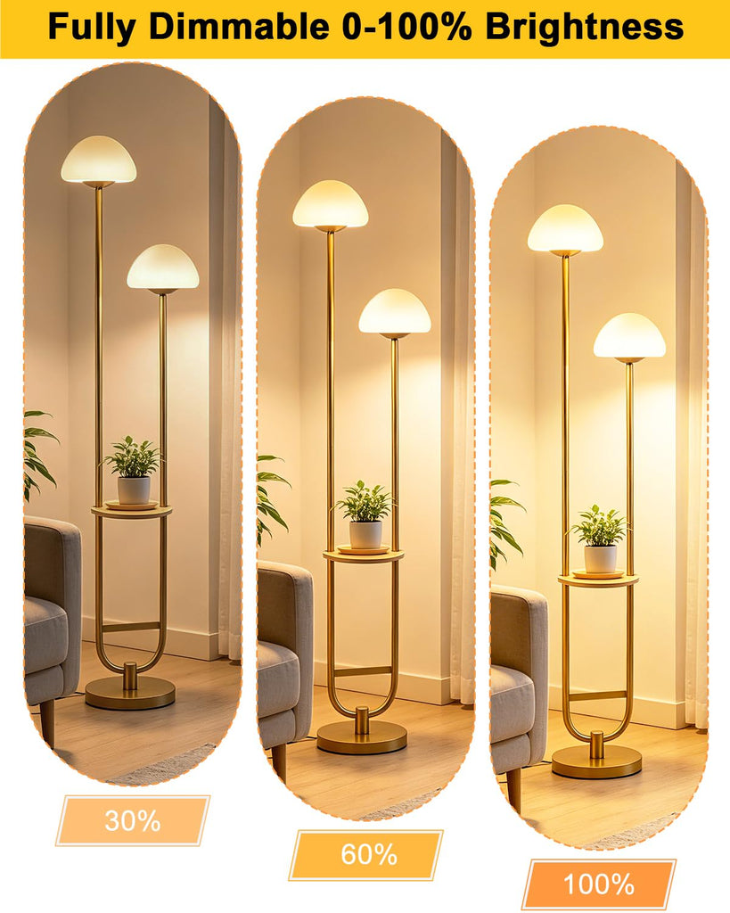 Mushroom Floor Lamp with Shelf 2-Lights Modern Dimmable Floor Lamps