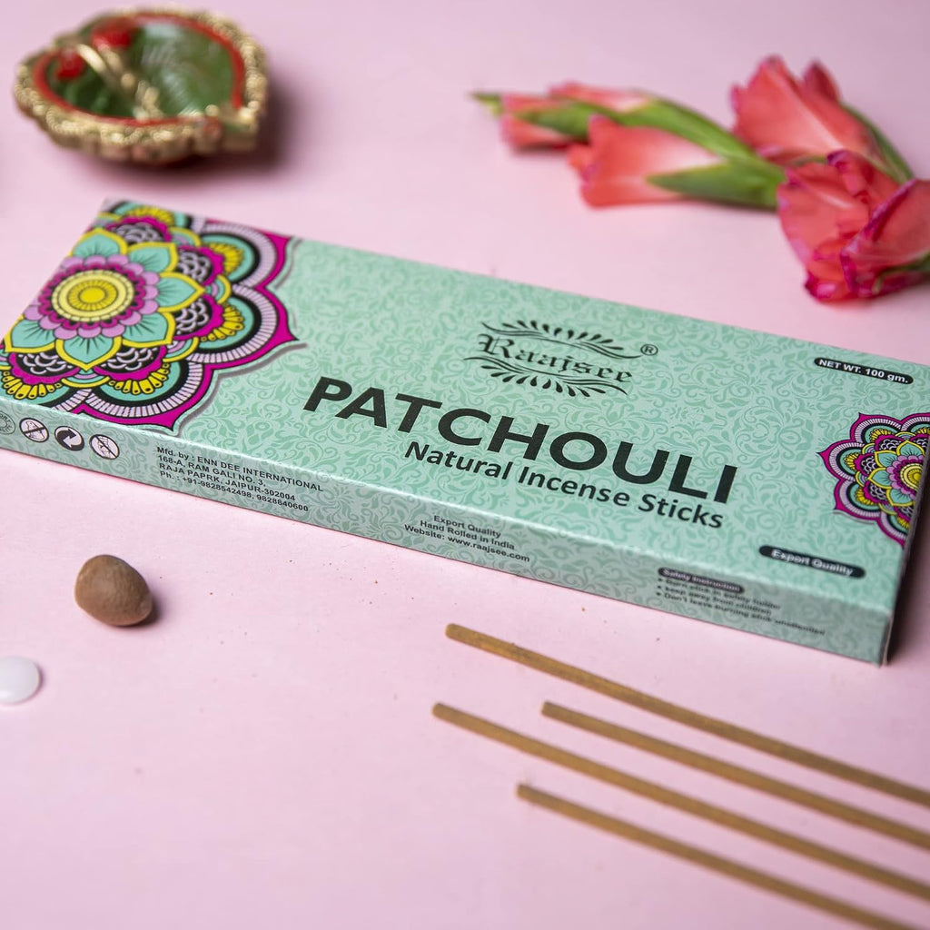 Patchouli Incense Sticks 100 gm Pack-100% Pure Organic Natural Hand Rolled Free from Chemicals