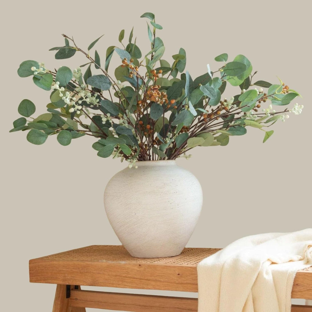 Large Round Vase Kitchen Living Room Table, Contemporary Farmhouse Decorative Flowers Iron Vases, Rustic