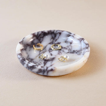 Small Natural Marble Jewelry Tray Key Plate Holder Dish Trinket Decor Catch All Bowl for Ring Earring Stone Gift