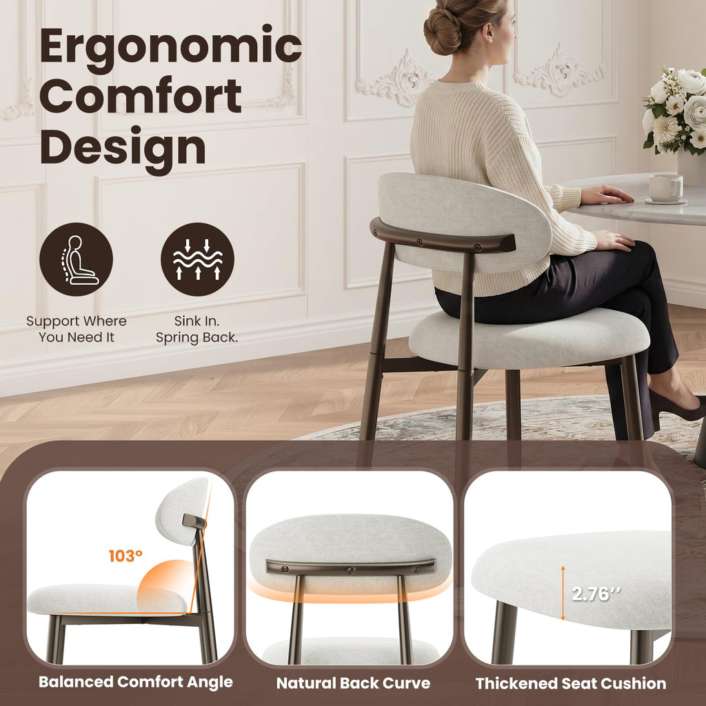 Dining Chairs Set of 4, Upholstered Kitchen & Dining Room Chairs with Curved Back and Bronze Metal Legs, Comfortable