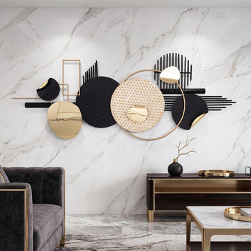 Large Black and Gold Metal Wall Art Decor, Abstract Geometric Metal Wall 3d Decor, 59"x20" Modern Boho Gold and Black