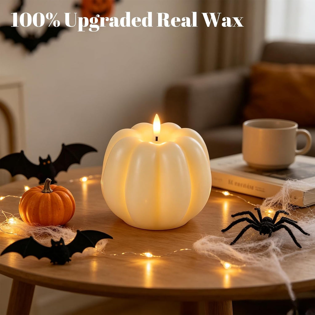 Fall Decorations Real Wax Pumpkin Candles with Remote Timer - Set of 6