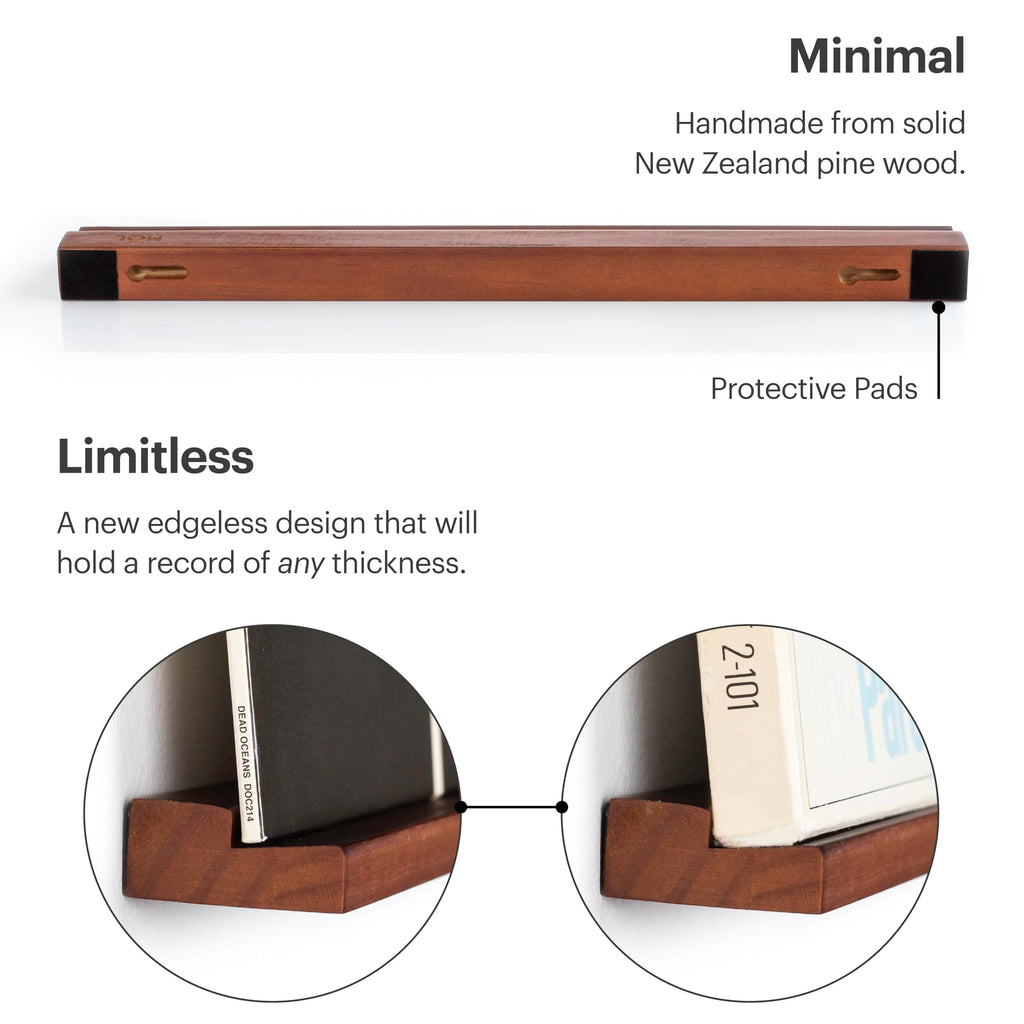 Vinyl Record Wall Mount - 3 Elegant Display Ledges Made from Solid Wood - These Vinyl Record Shelf Will Hold Records