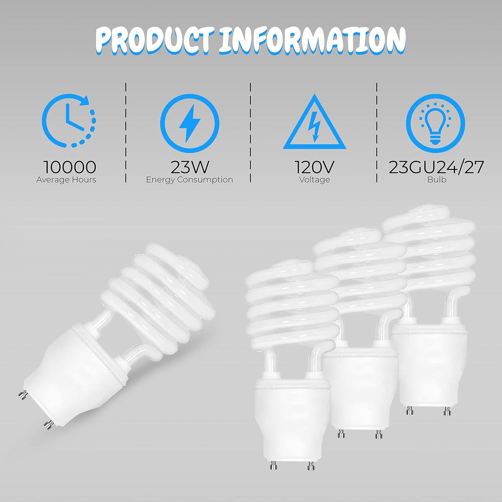 CRI 82 Mini Spiral Compact Fluorescent Light Bulbs with GU24 Base - 120V Two Pin Fluorescent Bulbs with 23 W - 2700
