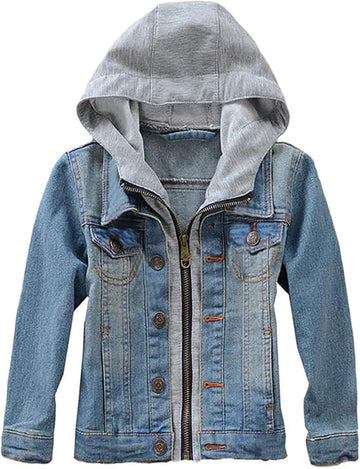 Kids Boys Girls Hooded Denim Jacket