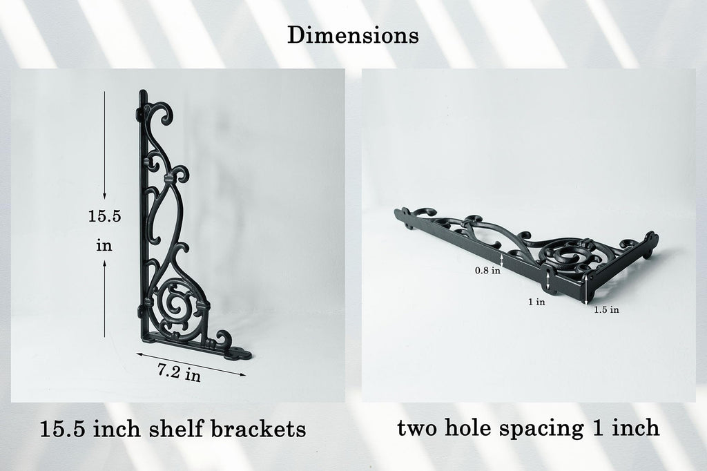 15.5'' Decorative Shelf Brackets,2 Pack Cast Iron Shelf Supply,15.5 x 7.2 Inch Antique Black Corbel,Screws Anchors