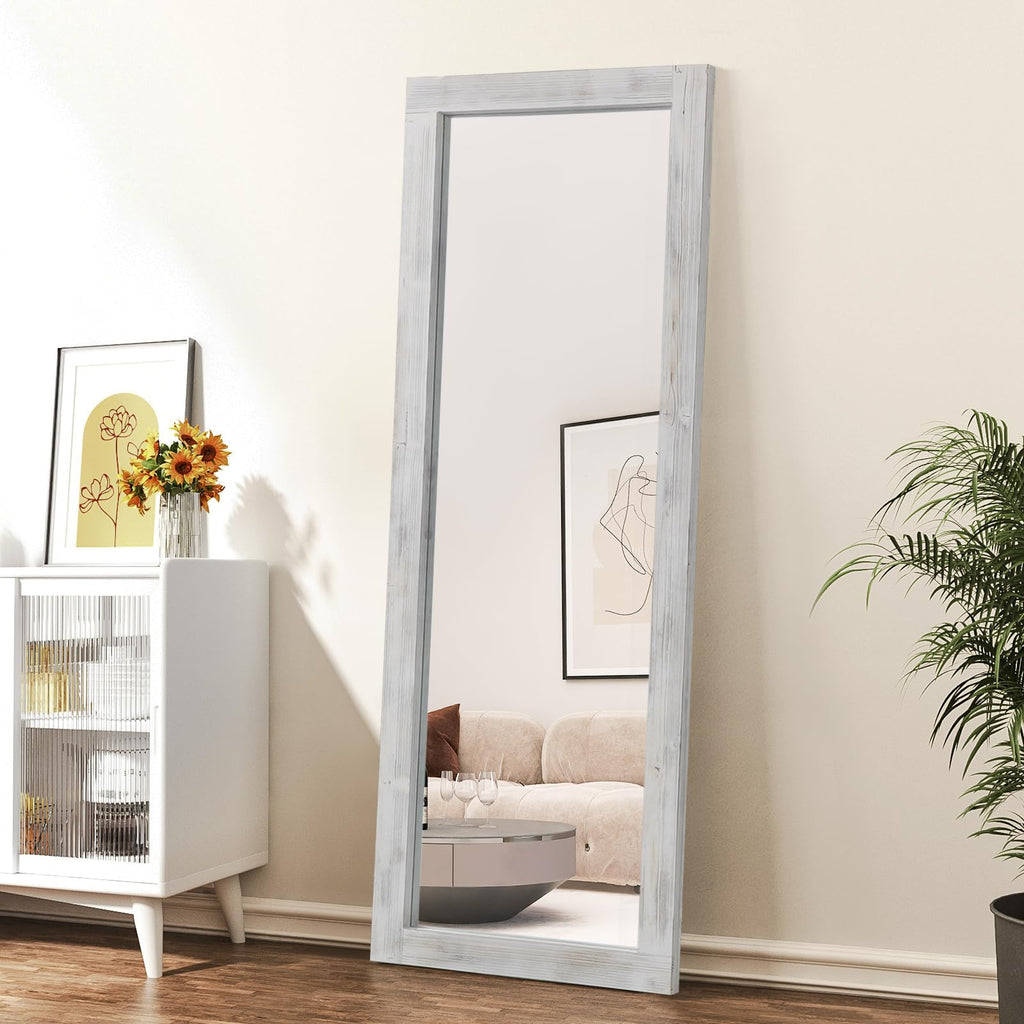Rustic Farmhouse Full Length Mirror, 64"x21" Wood Floor Mirror