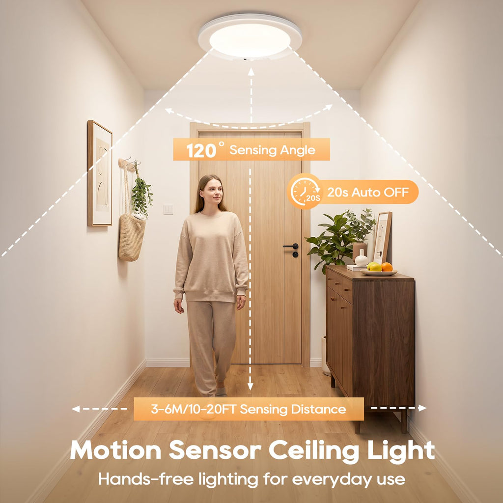 Rechargeable Motion Sensor Ceiling Light, 6 Color Battery Operated Ceiling Lights with Remote, Magnetic Wireless