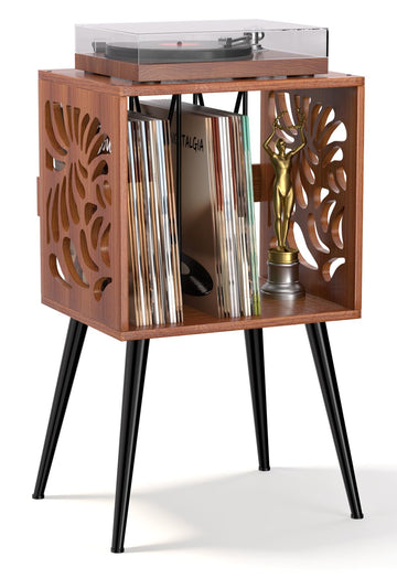 Stylish Record Player Stand with Storage, Holds 100+ Vinyl Records