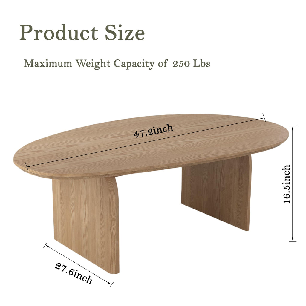 Large Oval Coffee Table, Oak Veneer Top with Solid Legs, Natural