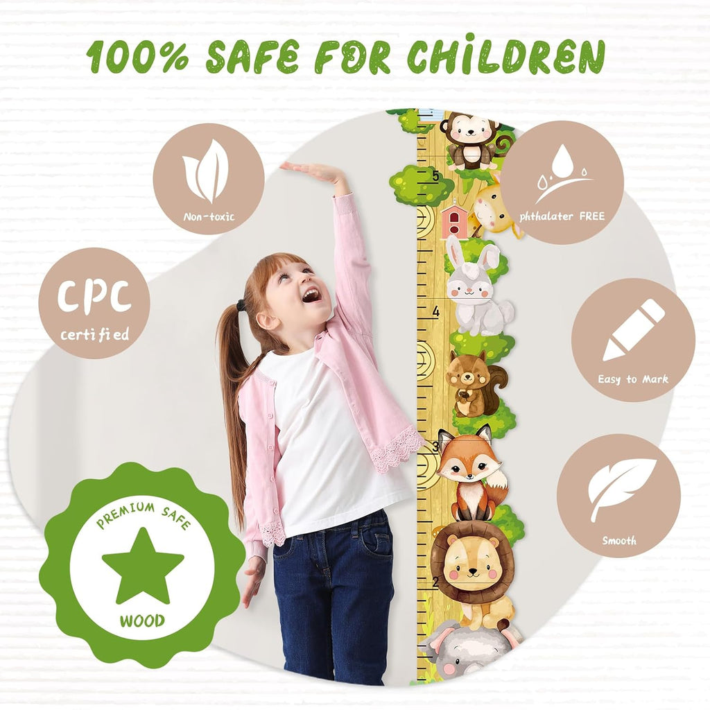 Personalized Name Wooden Growth Chart for Wall - Forest Animal Height Chart for Kids, Growth Measuring Board and Kids